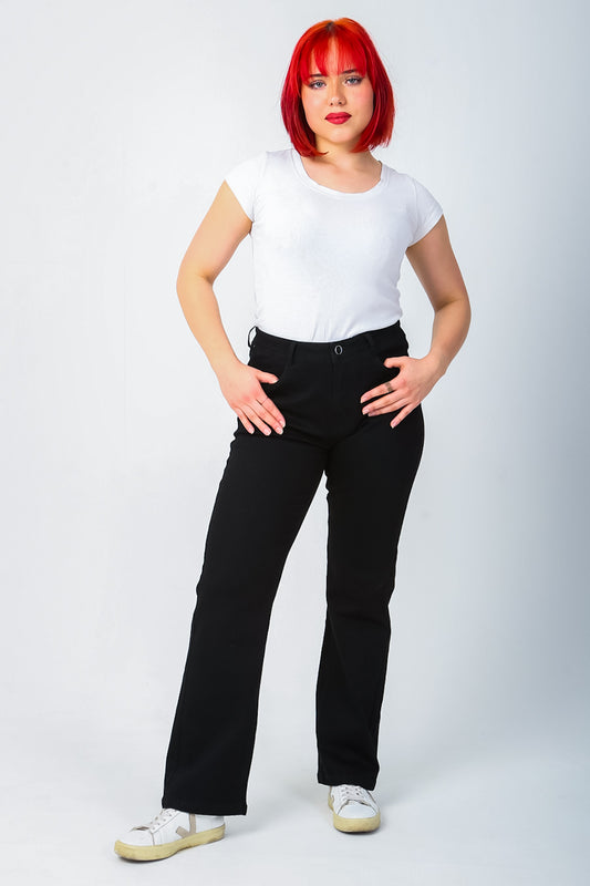 Straight Jeans High Waist Total Black